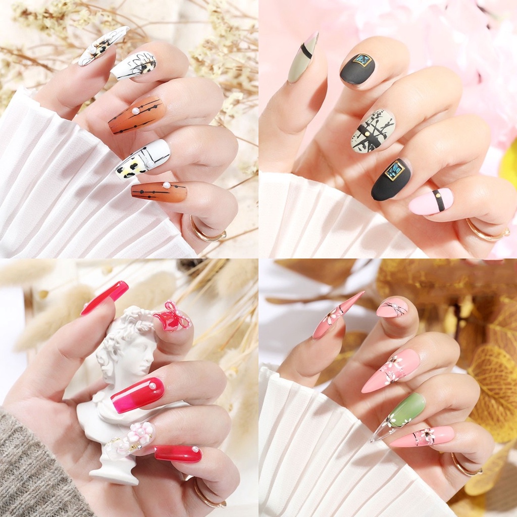 ⚜️Bộ 100 Móng Tay Giả Trong Suốt Che Phủ Toàn Diện Kiểu Pháp