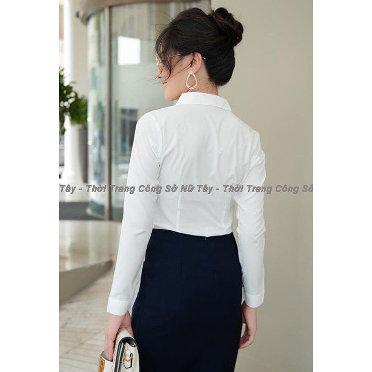 Áo Sơ mi trắng công sở nữ, sơ mi cổ đức Tây Collection vải Cottong nhập khẩu dáng ôm form nhỏ | BigBuy360 - bigbuy360.vn
