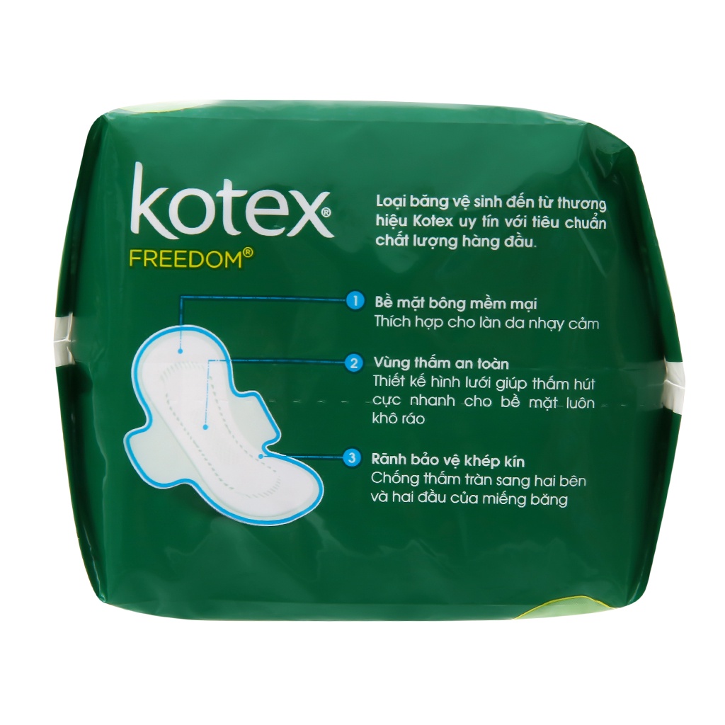 Băng vệ sinh dày có cánh Kotex Freedom gói 8 miếng x 23cm