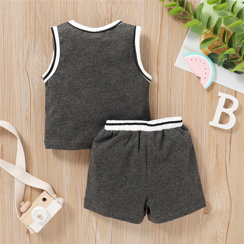 Mikrdoo Em bé dễ thương Áo sơ mi không tay + soóc Bộ quần áo 2PCS Dành cho bé trai 0-18 tháng