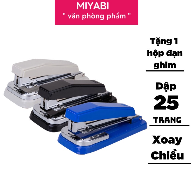 Dập ghim xoay chiều Deli 25 tờ -  E0414 xoay 3 chiều - Ghim bấm deli cao cấp sử dụng kim bấm 24/6 - MIYABI STORE