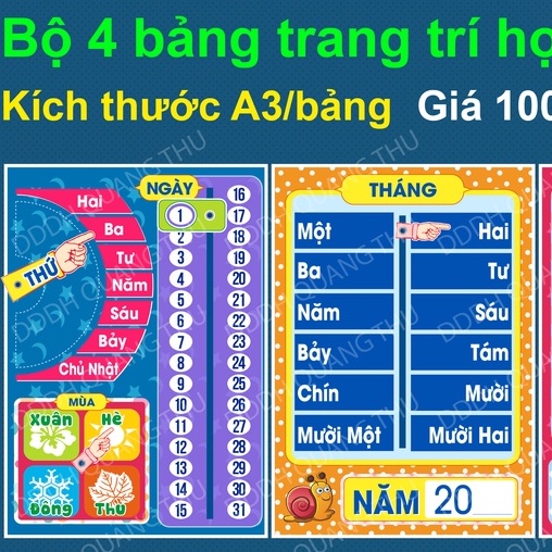 [Đồ dùng dạy học] Bộ 4 bảng học thời gian