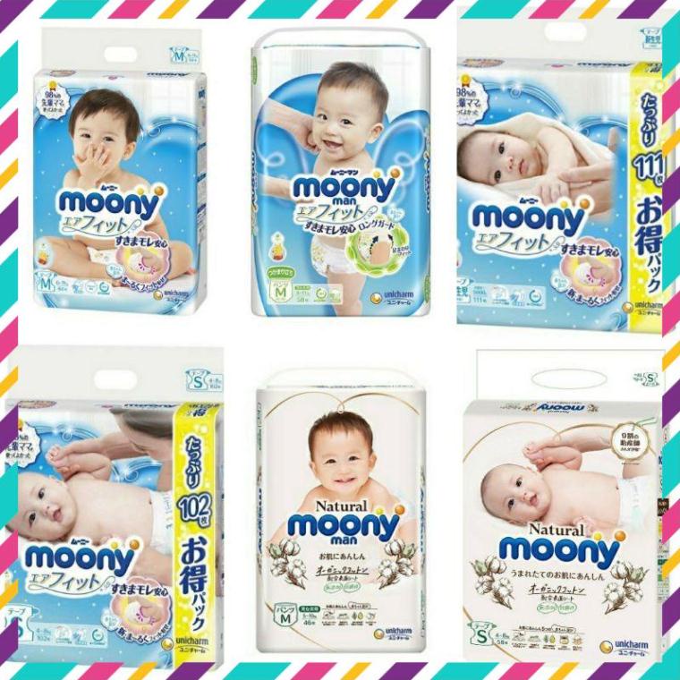 [Chính Hãng]  (NỘI ĐỊA) Tã Bỉm MOONY NỘI ĐỊA Nhật đủ size dán/quần NB90, S84, M64, M58, L54, L44, XL38