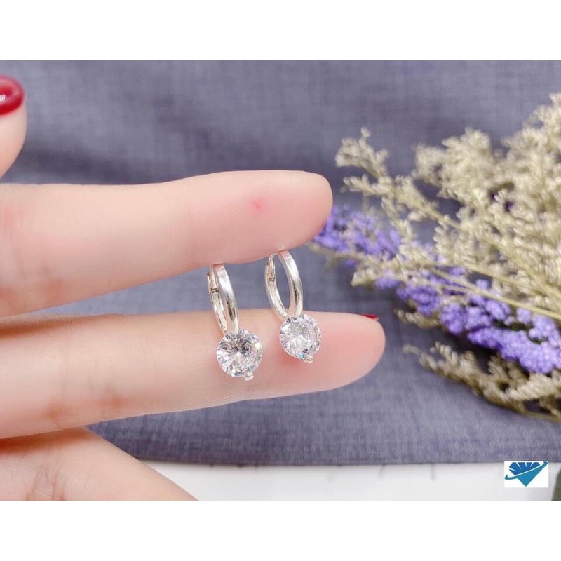Bông tai bạc thật nữ đính đá lấp lánh mẫu mới trẻ trung chất liệu bạc ta sáng đẹp/ Trang sức bạc JQN
