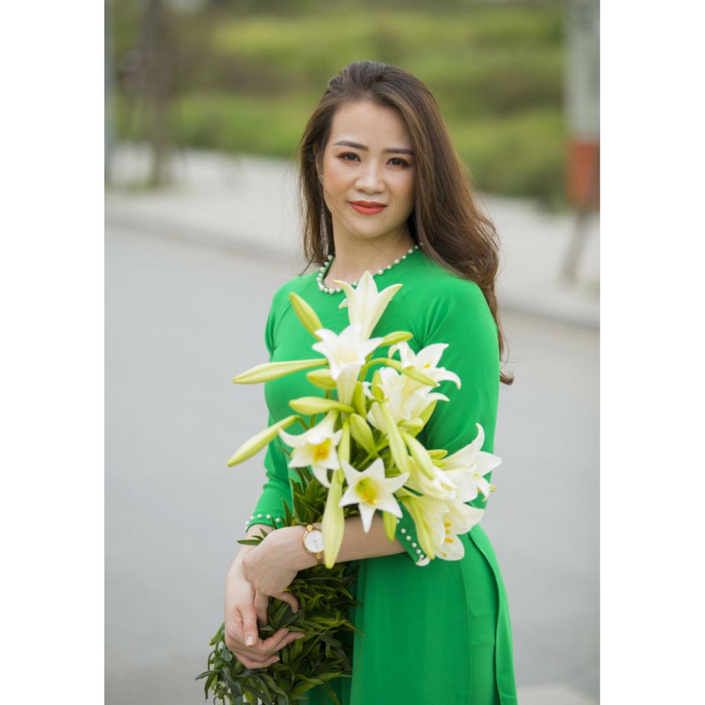 Freeship 99k TQ_ÁO DÀI XANH TRUYỀN THỐNG may theo số đo
