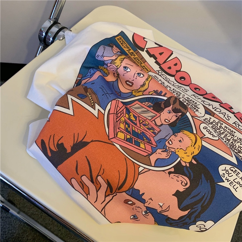 SUXI Áo Thun Tay Ngắn Cổ Tròn Form Rộng In Họa Tiết Nhân Vật Đơn Giản Thời Trang Mùa Hè Cho Nữ