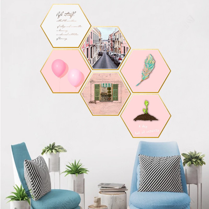 Bộ Tranh Decal Trang Trí Dán Tường 6 Khung Ảnh Hình Tứ Giác T09