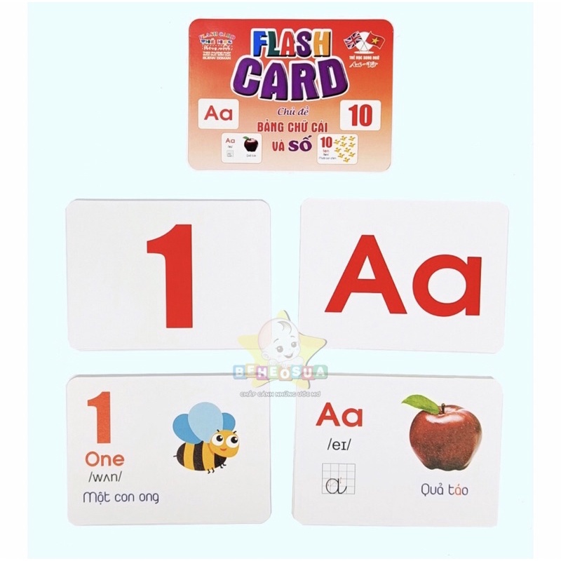 Thẻ học gồm 29 chữ cái tiếng Việt và 11 chữ số từ 0-10, giúp bé nhận biết chữ cái, chữ số.  Kich thước thẻ: 12x16