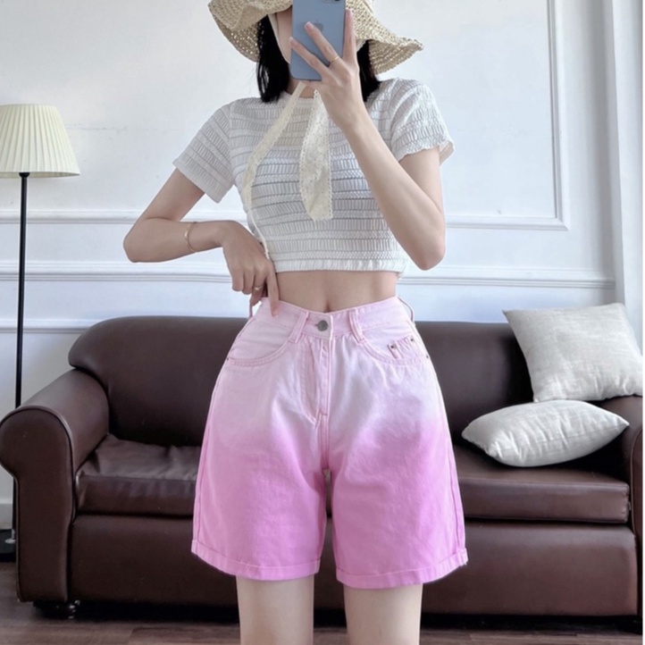 Quần short kaki wash phối 2 màu lưng cao ống rộng có Bigsize (SK1112)
