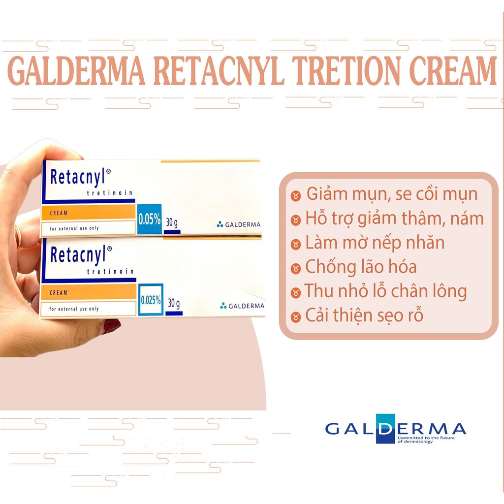 Kem Tretinoin Retacnyl Cream 0.025%-0.05% Hỗ Trợ Giảm Mụn Trẻ Hóa Da 30g
