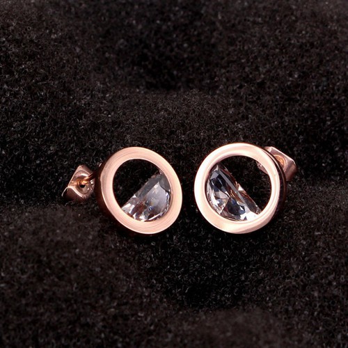 Bông Tai Hình Tròn Đính Nửa Đá Nhân Tạo Titan Ko Đen TT 3296