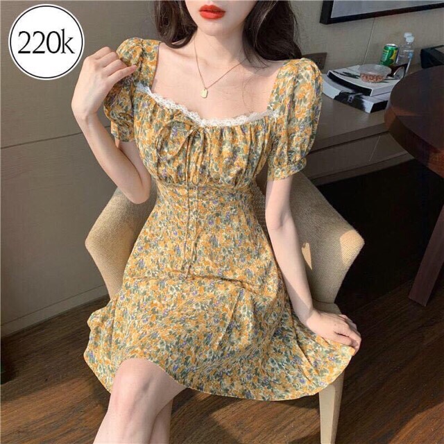 Đầm Hoa Nhí Vintage Vàng Size S
