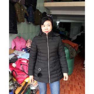 Áo phao nữ dáng dài túi quả bông