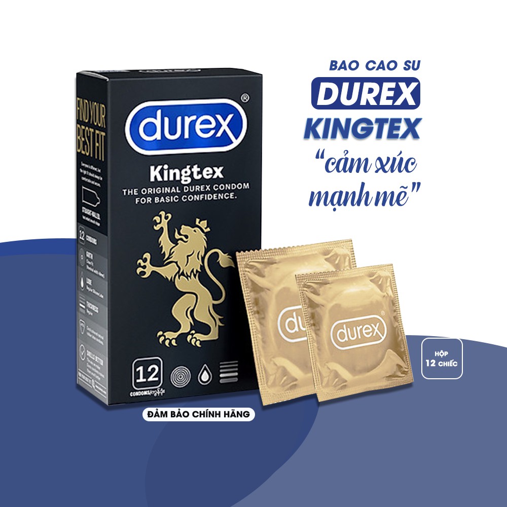 [Hàng Chính Hãng] Bao Cao Su Durex Kingtex Size 49 - 52mm - Hộp 12 cái, Bcs Ôm Sát Kéo Dài Thời Gian Yêu, Cảm Giác Thật