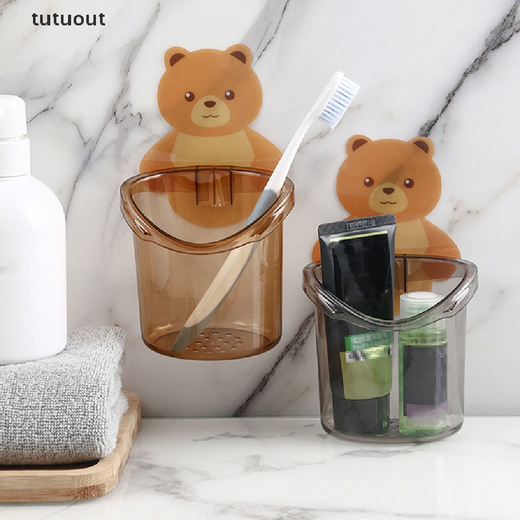 Giá Đỡ Bàn Chải Đánh Răng / Cốc Súc Miệng Gắn Tường Hình Gấu Teddy Dành Cho
