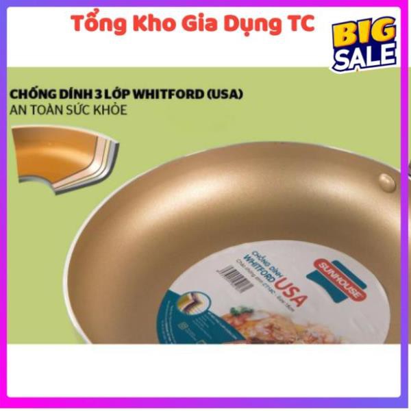 Chảo chống dính 3 lớp lòng vàng Sunhouse Size 18,24 dùng bếp gas, bếp hồng ngoại