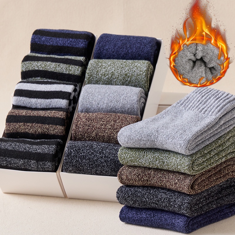 Set 5 Đôi Tất Cotton Dày Dặn Giữ Ấm Mùa Đông Cho Nam