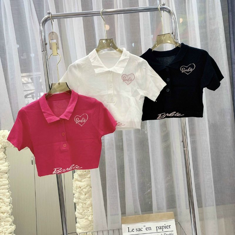 Áo cổ bẻ thêu chữ BARBIE dễ thương A15 ❤️
