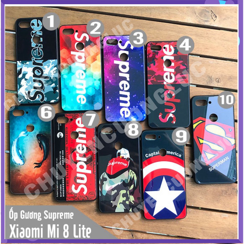 [BAO GIÁ] Ốp lưng Xiaomi Mi 8 Lite gương SUPREME - mặt kính cứng viền nhựa dẻo