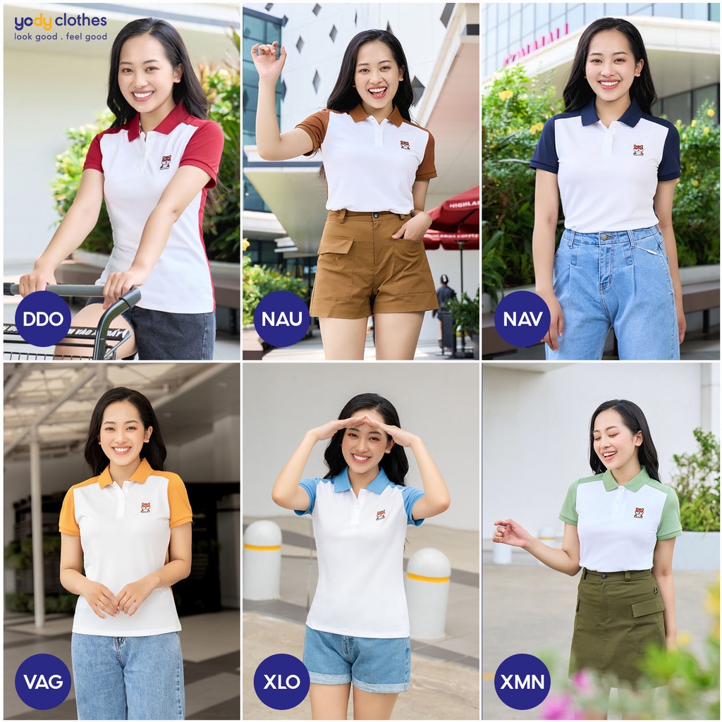 Áo thun polo nữ YODY thêu họa tiết vải cafe phù hợp công sở đi chơi APN5370