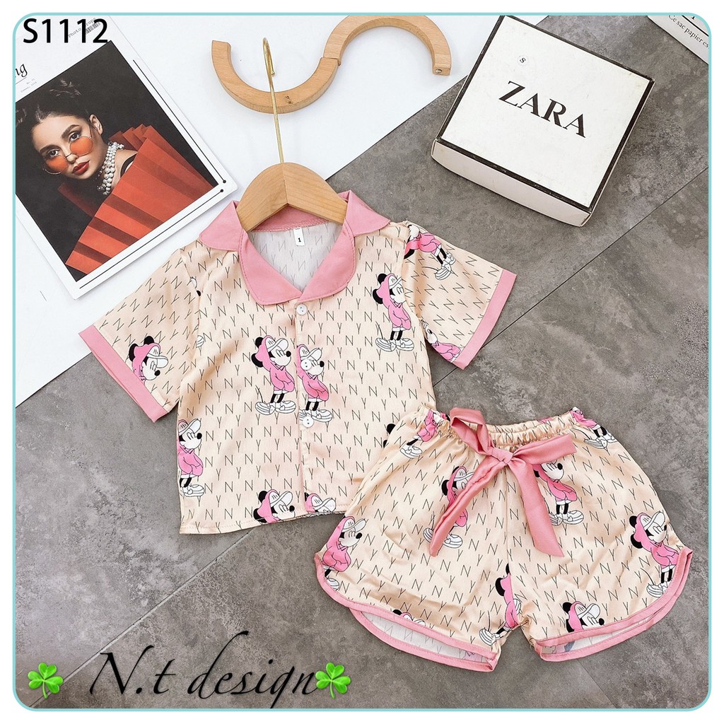 Pizama Bé Gái Chất Lụa Satin Size Từ 0-4 Tuổi