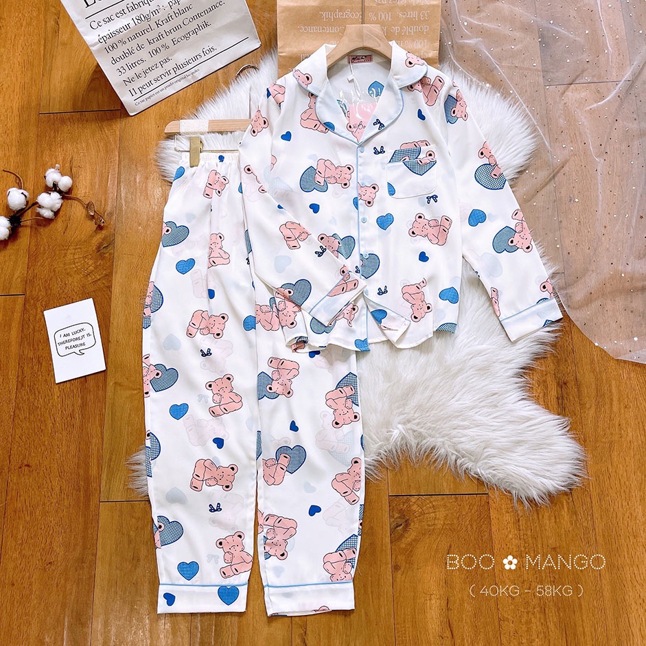 Đồ Bộ Pijama Lụa Mango Cao Cấp,Tay Dài Quần Dài,Form 40-60kg