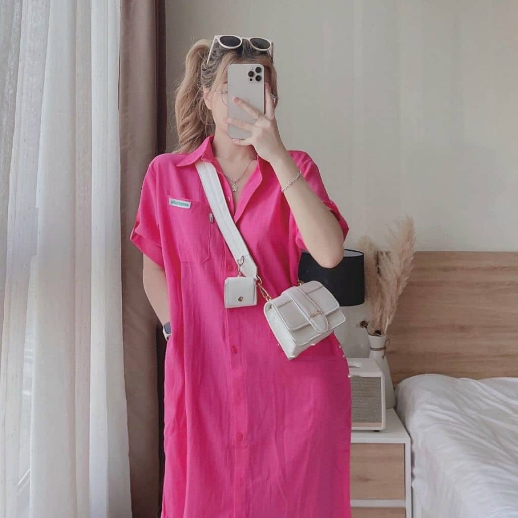 Váy bầu đầm bầu dáng dài sơ mi thời trang thiết kế công sở xinh xắn M572 mặc đi làm đi chơi thoải mái