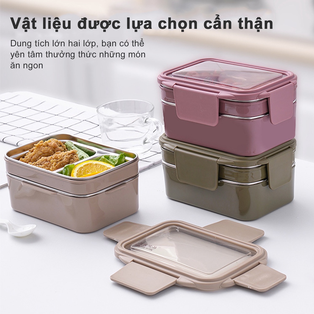 Hộp đựng cơm 2 tầng 1200ml,hộp cơm văn phòng,nắp hộp chống tràn hiệu quả,dùng được trong lò vi sóng