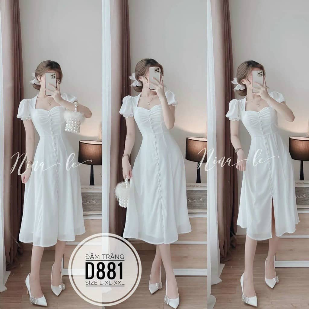 Đầm nữ phối nút kiểu dáng tiểu thư dự tiệc chất liệu đũi cao cấp sang trọng quý phái thời trang SOPHIA