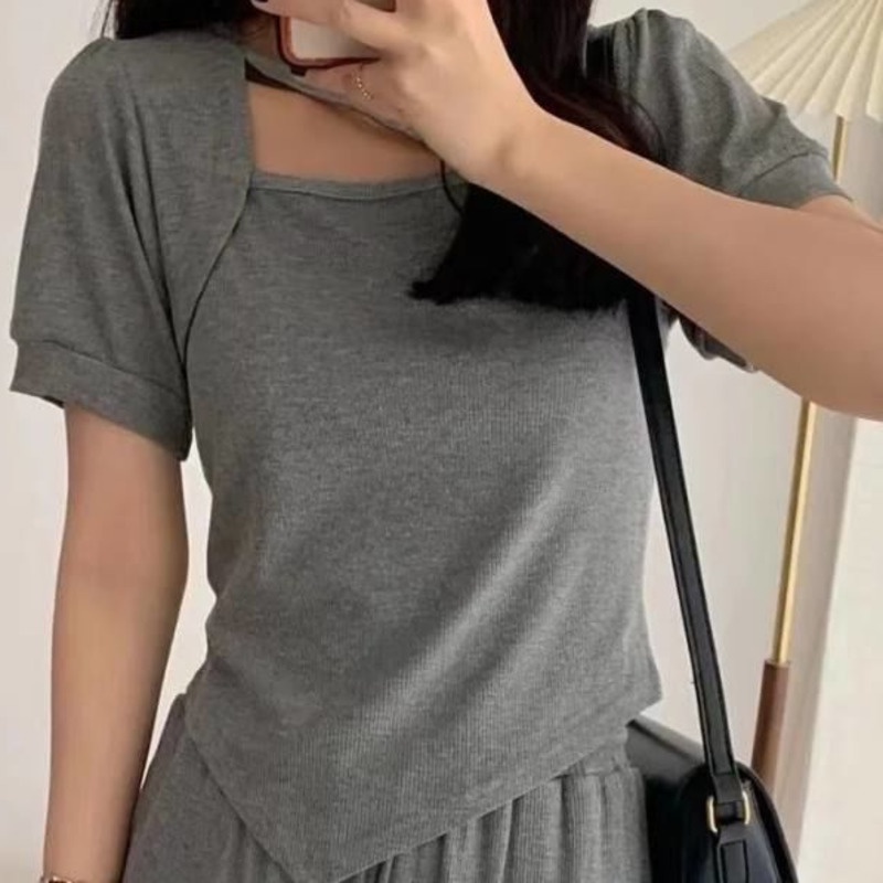 Bộ đồ thể thao giải trí RENJIANVSHENG 171825 gồm áo tay ngắn+quần dài dáng rộng thiết kế trẻ trung phong cách Hàn Quốc