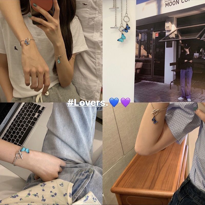 Vòng đeo tay khóa hình bướm xanh phong cách Hàn Quốc cho cặp đôi