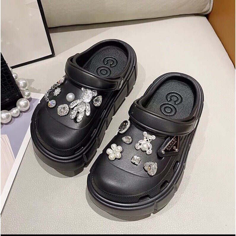 Dép Cross nữ tặng kèm Sticker dễ thương bản cao cấp đế 5cm - Dép sục nữ đế độn siêu nhẹ đi chơi - SL030