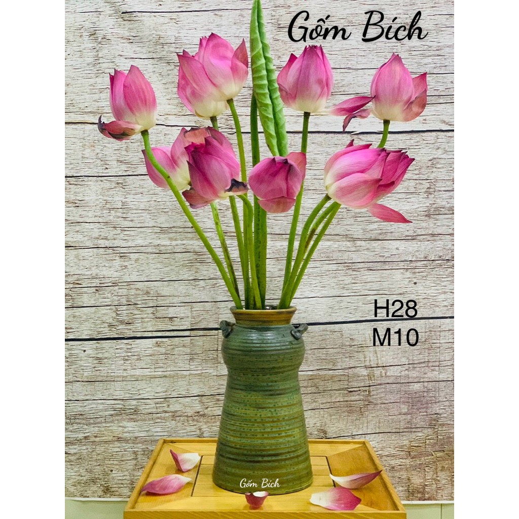 Bình Hoa Lọ Hoa Dáng Búp Bê Có Tai Men Mộc - Gốm Sứ Bát Tràng