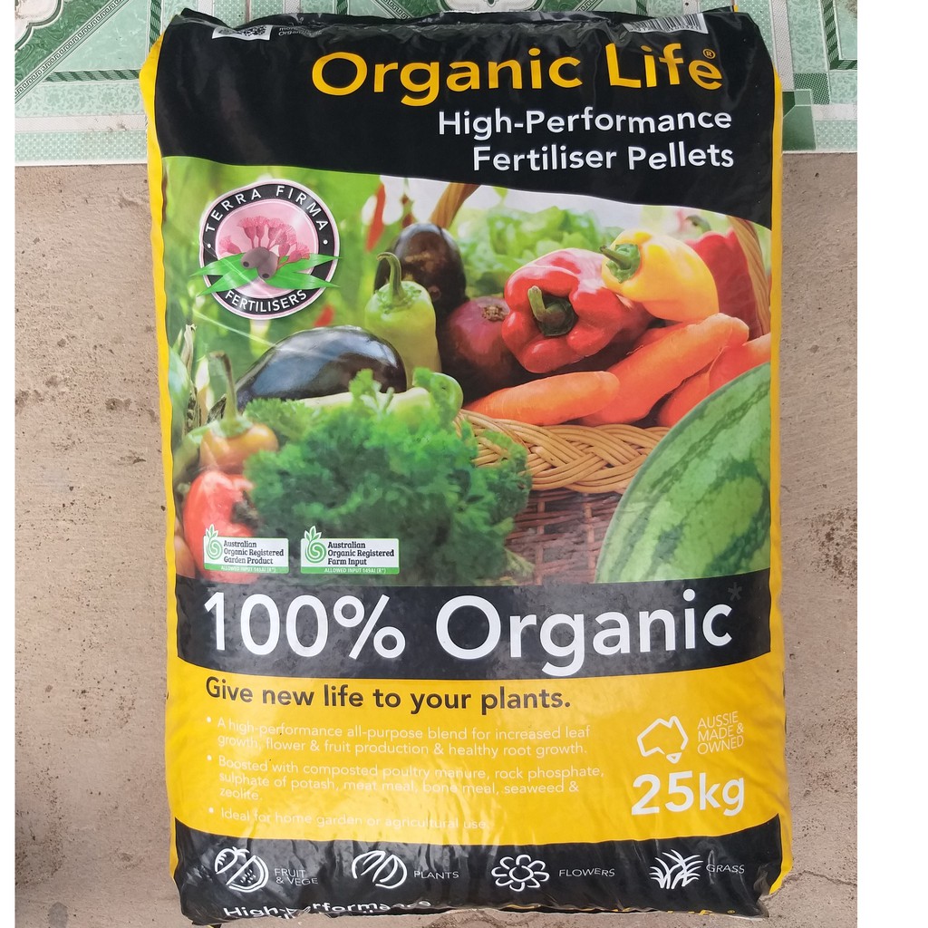 Phân Hữu Cơ Dynamic Úc Organic Life(1kg), 100%Organic chuyên dùng cho hoa hồng, cây kiểng, rau màu