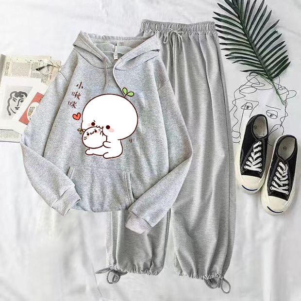 Sét Áo hoodie Bé mầm + quần Bom, , Sét bộ Unisex from to, rộng rãi, thoải mái, Áo thun nam nữ, Sét bộ mặc ở nhà - LEEDA