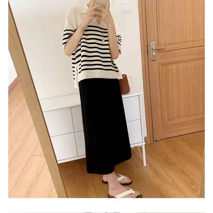 Áo Thun Polo Tay Ngắn Dáng Rộng Họa Tiết Kẻ Sọc Cổ Điển Thời Trang Mùa Hè Cho Nữ T Xg96