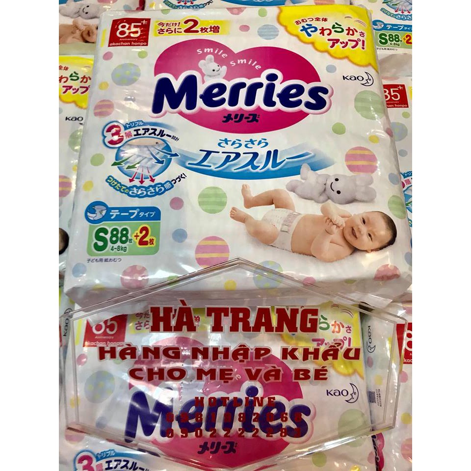 Bỉm Merries Nội địa size S dán 88+ 2 (4-8kg)