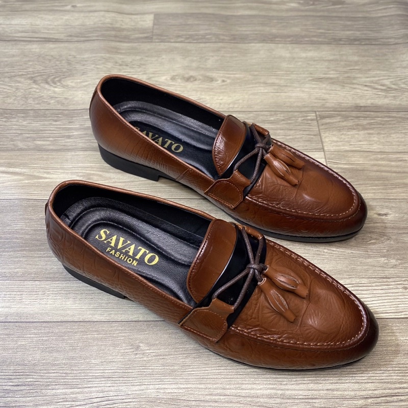 Giày lười nam da bò ĐÁNH MÀU CAO CẤP - ĐẾ KHÂU CỰC BỀN ✅ Giày da nam thời trang 🎁 Màu đen-nâu sang trọng