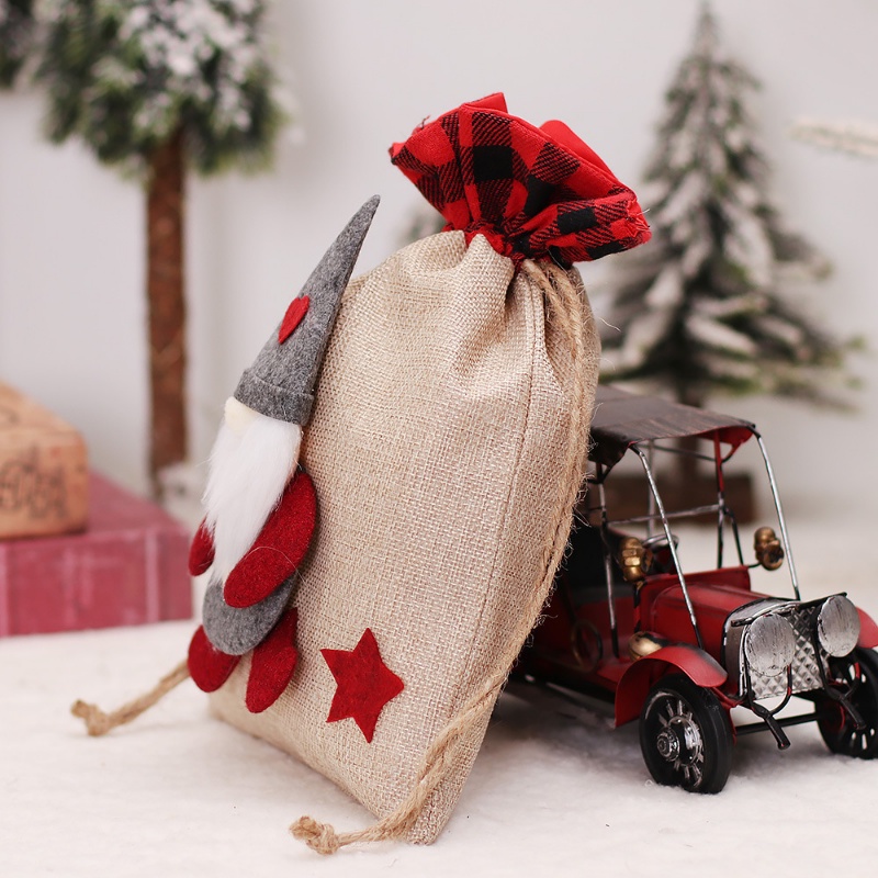 Túi Dây Rút Vải Lanh Đựng Quà Giáng Sinh / Kẹo Hình Búp Bê Vô Diện / Ông Già Noel