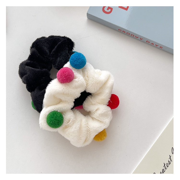 Dây buộc tóc đính bóng xù màu sắc ngọt ngào thời trang Hàn Quốc cho nữ