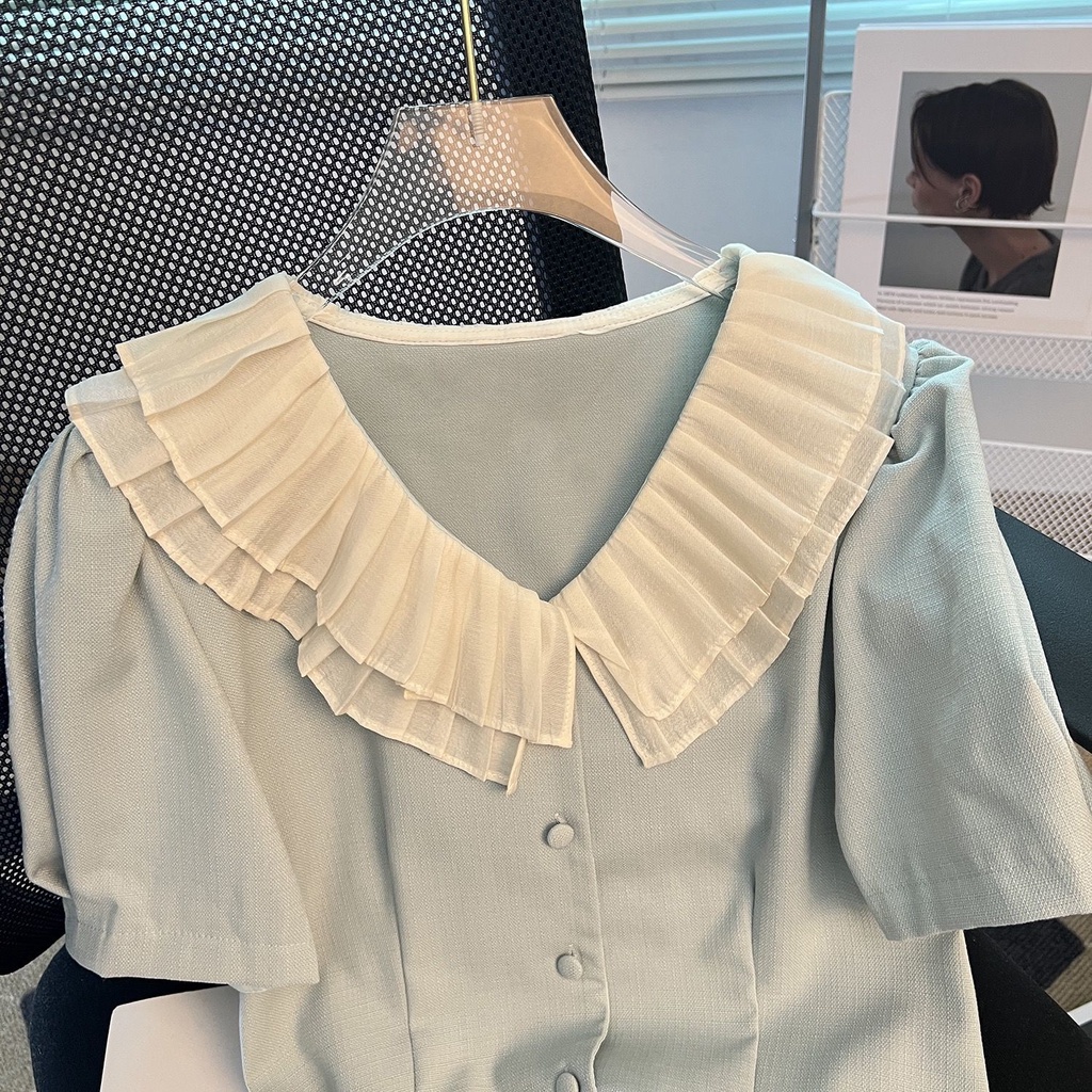 Áo Chiffon Tay Ngắn Cổ Búp Bê Phong Cách Pháp Ngọt Ngào Cho Nữ  tao bao