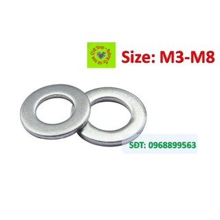 Long đen phẳng inox, vòng đệm phẳng inox 201,304,316 size M3-M8. combo 100 cái