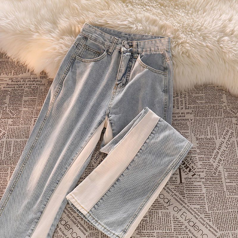 Jiashucheng Quần Jean Nữ Ống Rộng Lưng Cao Phong Cách Đường Phố Mỹ Cá Tính