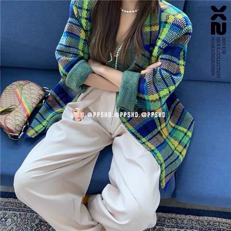 SẴN SIZE M ÁO KHOÁC LEN KẺ DÁNG RỘNG PHONG CÁCH PHƯƠNG TÂY CỔ ĐIỂN