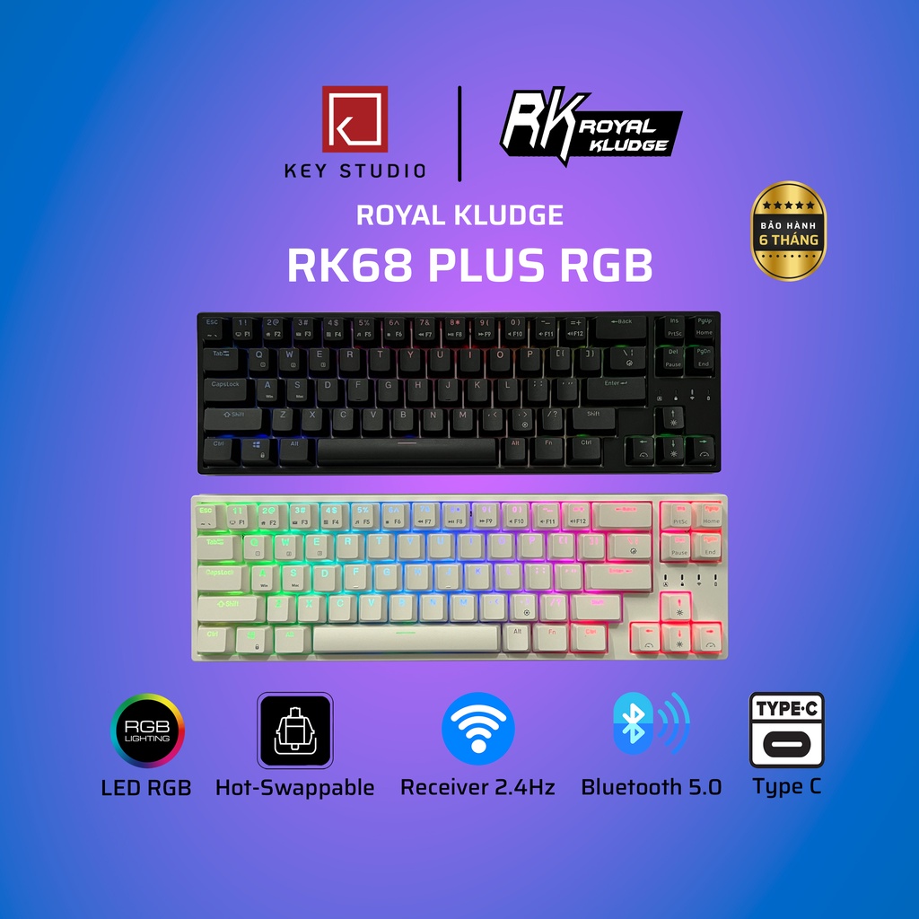 RK 68 Plus RGB Hotswap - Bàn phím cơ không dây Royal Kludge RK68 Plus 3 Mode Type C, Bluetooth 5.0 &amp; Wireless 2.4G