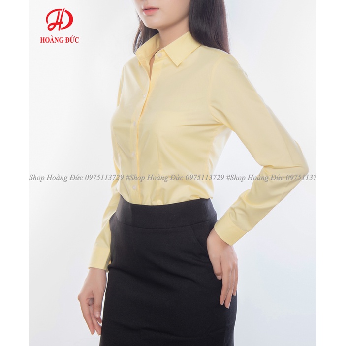Áo sơ mi nữ công sở Hoàng Đức 3923 dài tay màu vàng vải cotton
