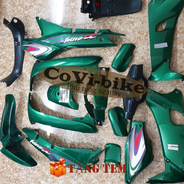 [ẢNH THẬT] Bộ dàn áo màu Xanh Heineken cho xe Wave 110- ZX -anpha cũ (1997 -2006) - Pha đèn trước xe Wave nhỏ - SPB-DGW