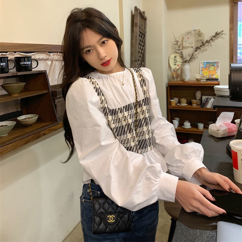 Áo Sơ Mi Dài Tay Giả Hai Lớp Họa Tiết Kẻ Sọc Thời Trang Dành Cho Nữ