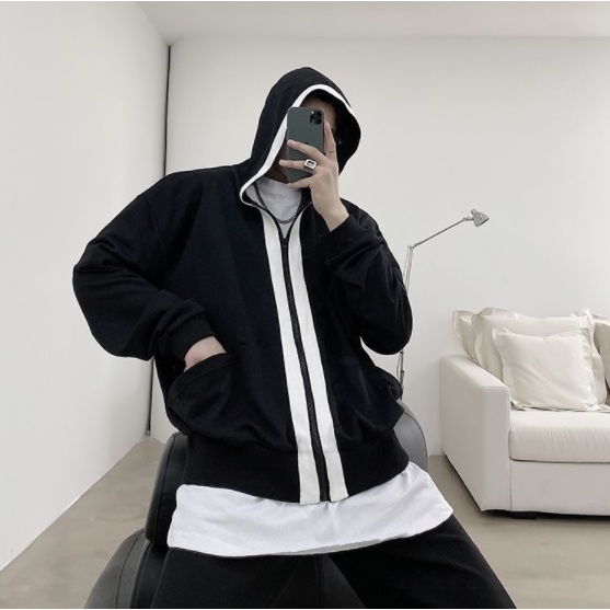 Áo khoác nam thể thao phối dây nỉ khoác kéo thời trang cho áo hoodie nam hàn quốc simple áo nỉ sweater nữ