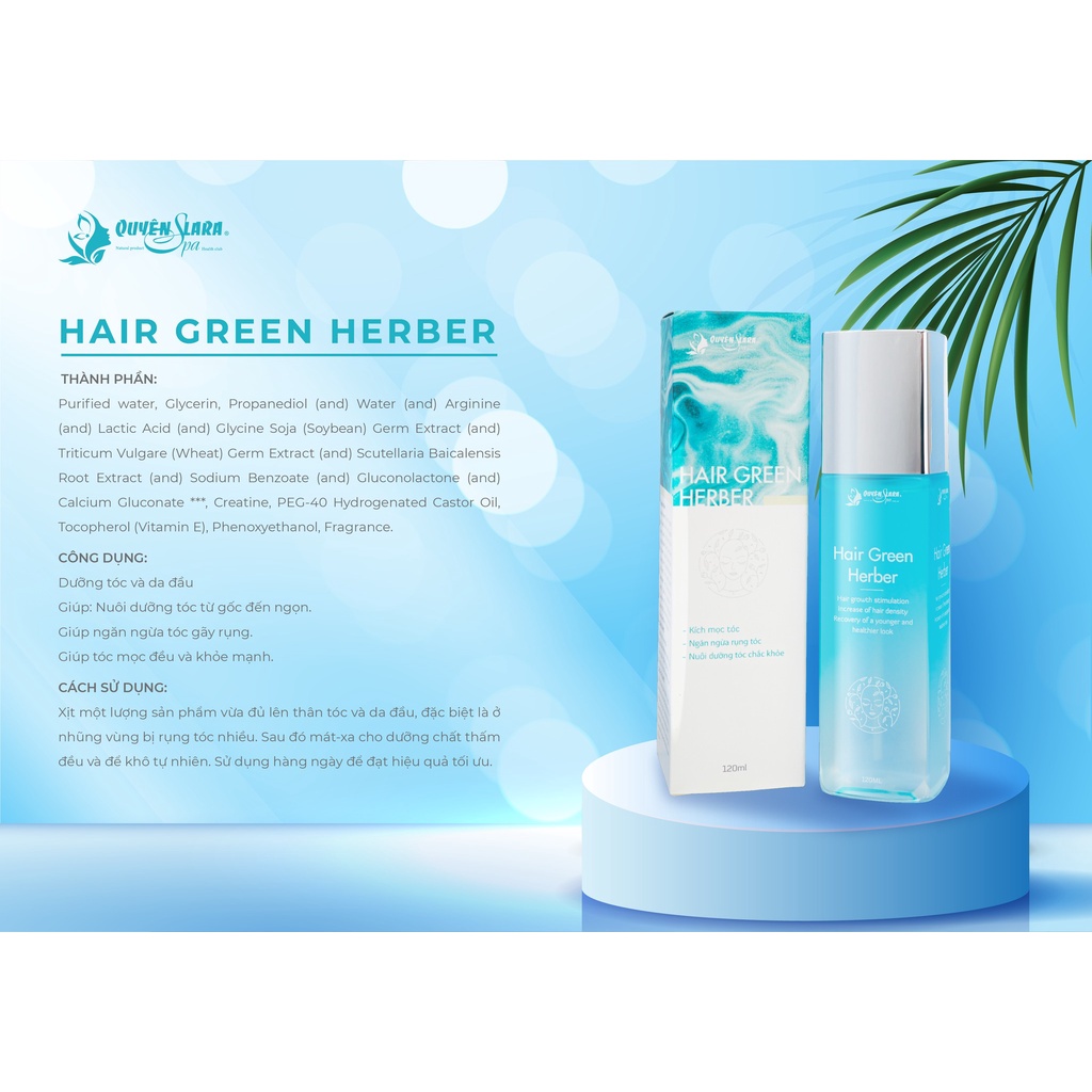 Xịt Kích Mọc Tóc-Giúp Tóc Dài Nhanh- Ngăn Ngừa Tóc Gãy Rụng HAIR GREEN HERBER Quyên Lara 120ml